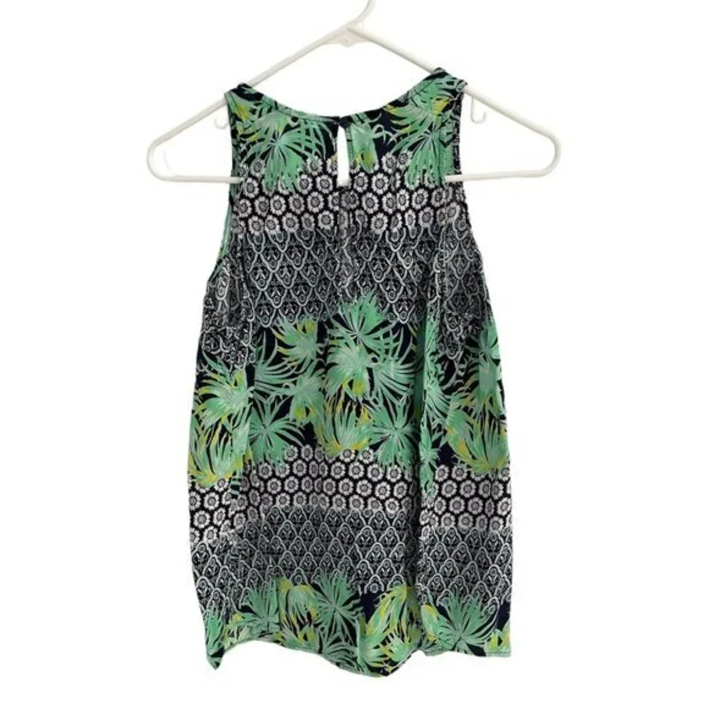 Old Navy Womens Sleeveless Tropical Floral‎ Mixed Print Tank Top Green Navy